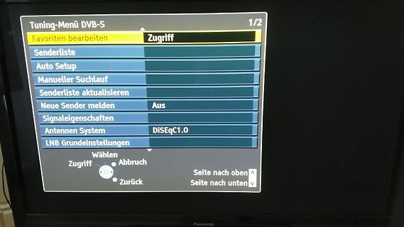 Menü eines Fernsehers oder Satellitenempfängers