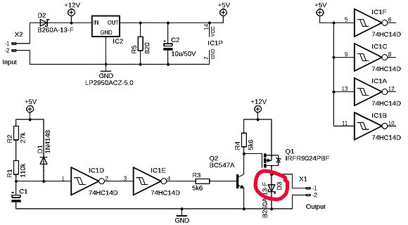 Schaltplan mit Spannungsregler und MOSFET-Treiber