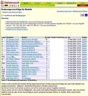 Tabelle mit Änderungsvorschlägen für Röhrenmodelle auf Radiomuseum