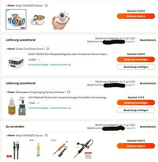 Bestellübersicht einer Shopping-App