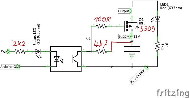 Schaltplan mit Arduino, MOSFET und LED-Treiber
