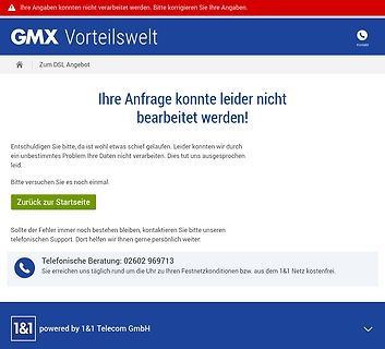 Fehlermeldung auf einer Webseite