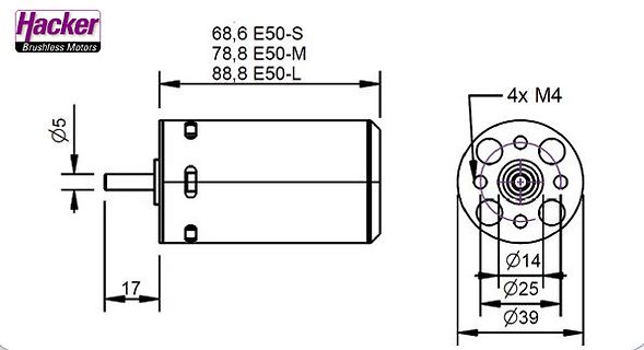Technische Zeichnung eines bürstenlosen Motors