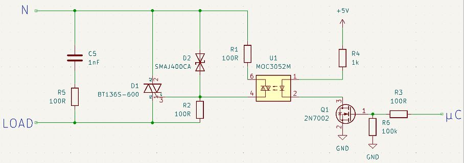Schaltplan einer Triac-Ansteuerung mit Optokoppler