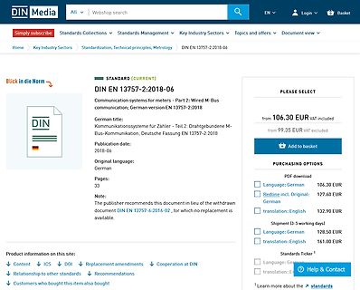 Webshop-Ansicht der DIN EN 13757-2:2018-06 Norm