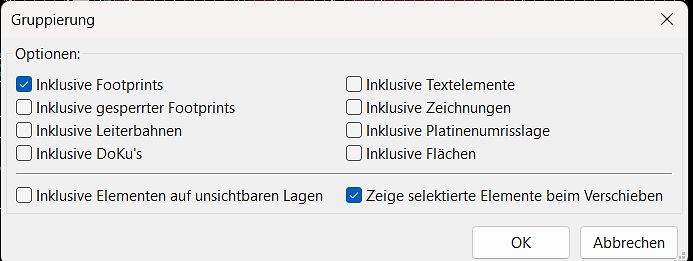 Software-Dialogfenster Gruppierung Optionen