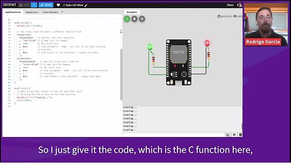 Wokwi Simulator mit ESP32 Code und Schaltkreis