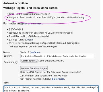 Screenshot eines Foren-Antwortformulars