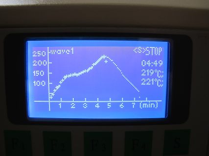 LCD-Display mit Temperaturkurve und Messwerten