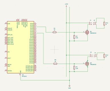 Schaltplan mit RP2040 Mikrocontroller und Transistoren