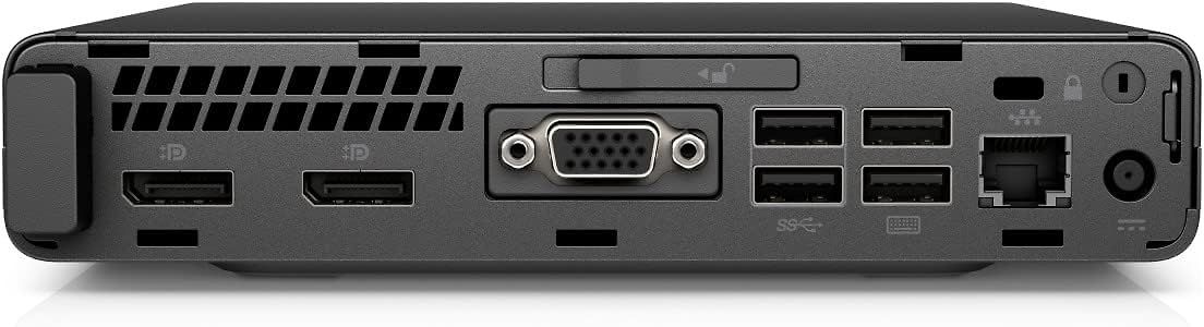Rückansicht eines Computer-Mini-PCs mit Anschlüssen