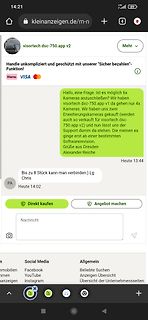 Screenshot einer Kleinanzeigen-Chatnachricht zu Visortech Kameras