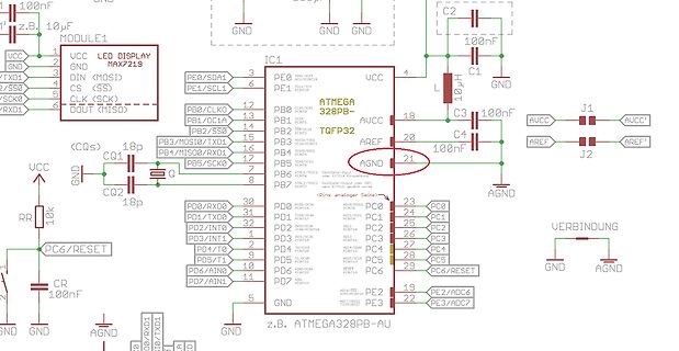 Schaltplan eines ATmega328PB Mikrocontrollers