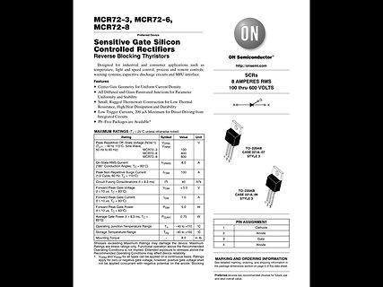 Datenblatt für MCR72-3, MCR72-6, MCR72-8 Thyristoren