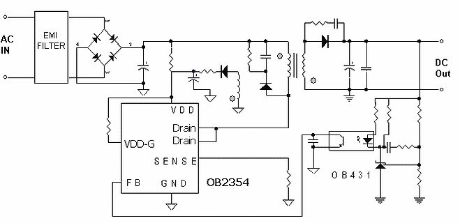 Schaltplan eines Schaltnetzteils mit OB2354 Controller