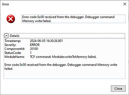 Fehlermeldung eines Debuggers