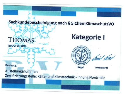 Sachkundebescheinigung nach ChemKlimaschutzVO