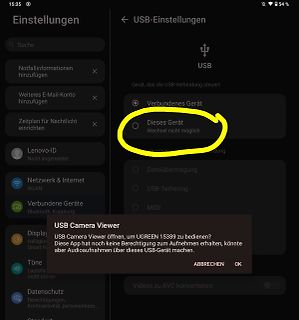 Android USB-Einstellungen und App-Dialog
