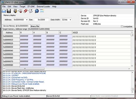 STM32 ST-LINK Utility Speicheranzeige
