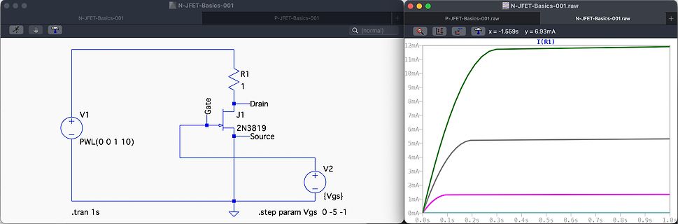SPICE Simulation JFET Kennlinie