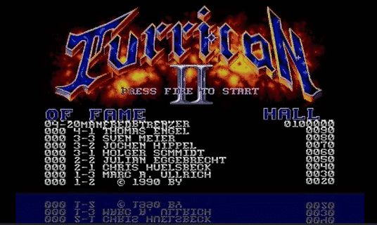Hall of Fame Bildschirm des Spiels Turrican II