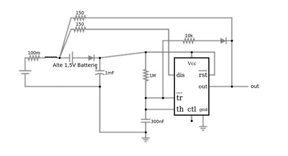 Schaltplan einer Schaltung mit 555-Timer