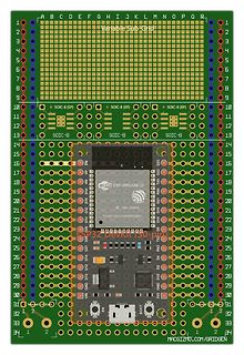 PCB-Layout eines ESP32-DevKit auf einem Sub-Grid