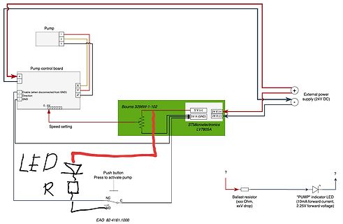 Schaltplan einer Pumpensteuerung mit LED-Anzeige