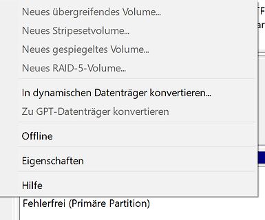 Kontextmenü der Windows Datenträgerverwaltung