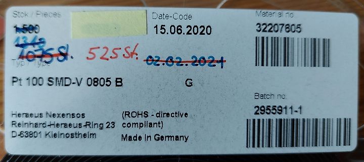 Etikett eines Pt 100 SMD Widerstands