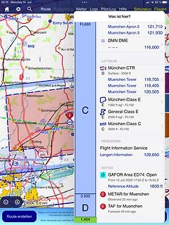 Flugradar-App mit Luftrauminformationen um München