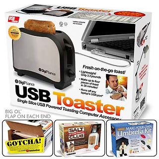 Produktverpackung eines USB-Toasters und weitere Boxen
