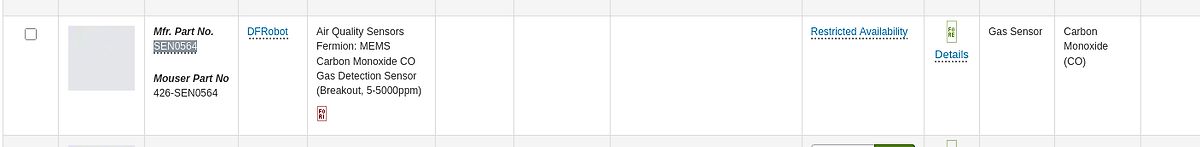 Screenshot einer Produktliste von DFRobot