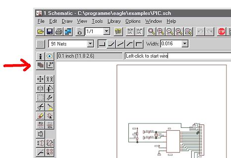 Screenshot der Eagle CAD Software mit Schaltplan
