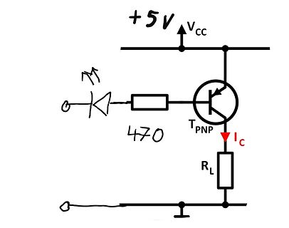 Handgezeichneter Schaltplan mit PNP-Transistor und LED