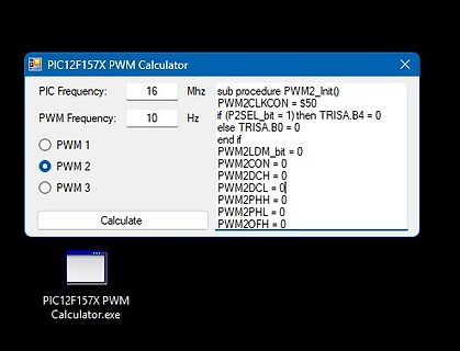 Software-Fenster eines PIC12F157X PWM Calculators