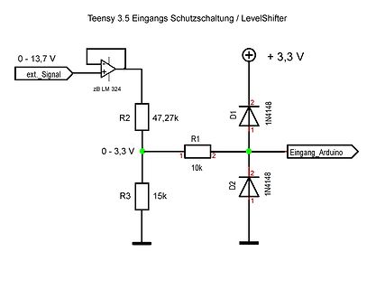 Schaltplan einer Eingangs-Schutzschaltung und Level-Shifter