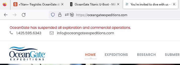 Screenshot der OceanGate Expeditions Webseite