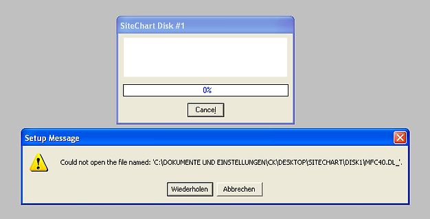 Fehlermeldung einer Software-Installation
