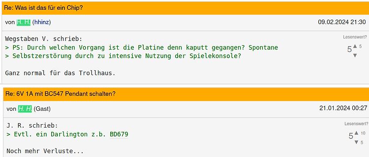 Ausschnitt aus einem deutschsprachigen Elektronikforum