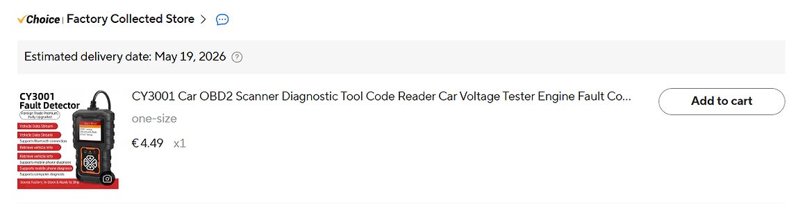 Screenshot eines Online-Shops für ein OBD2-Diagnosetool
