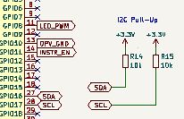 Ausschnitt eines Schaltplans mit GPIO-Belegungen und I2C-Pull-ups
