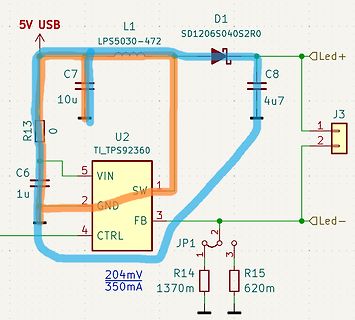 Schaltplan eines DC-DC-Wandlers mit LED-Anschluss