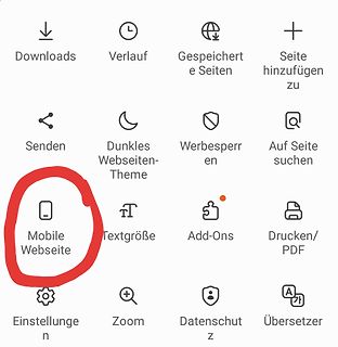 Menüoberfläche eines Webbrowsers