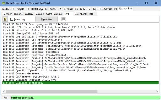 Screenshot eines Log-Fensters einer Datenbank-Software