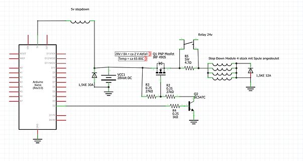 Schaltplan mit Arduino Nano, MOSFET und Relais
