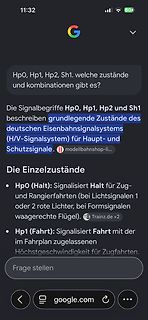 Handy-Screenshot einer Google-Suche zu Eisenbahnsignalen