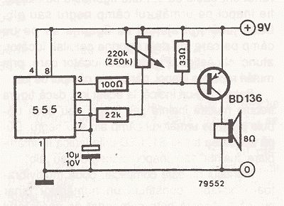 Schaltplan eines 555-Timers mit Lautsprecher
