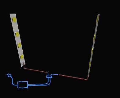 3D-Modell einer Solarzellen-Anordnung mit Verkabelung