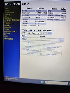 Abfotografierter Bildschirm einer Web-Oberfläche für ein STM32-Projekt